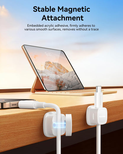 6-Pack Magnetic Cable Clips Cord Organizer-Cable Smooth Adjustable, Rocoren Desk Cable Management Accessories,Cable Holder Clips Wire Holder Keeper for Desktop,Nightstand,Wall,Home Office,Phone,Car