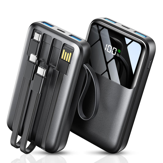 Portable Charger with Built in Cable, 15000mAh Power Bank, 22.5W Fast Charging, 6 Outputs, Slim Travel Essential Battery Pack with LED Display, Compatible with iPhone 16/15/14/13, Samsung, iPad, etc