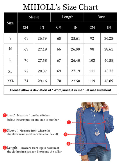 MIHOLL Women's Long Sleeve Tops Lace Casual Loose Blouses T Shirts (09 Blue, Small)