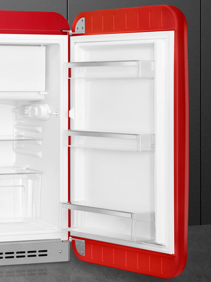Smeg FAB10 50's Retro Style Aesthetic Refrigerator with 4.48 Cu Total Capacity, 2 Glass Shelves, LED Internal Light, 22-Inches, Red Right Hand Hinge. FAB10URRD3 Made In Italy