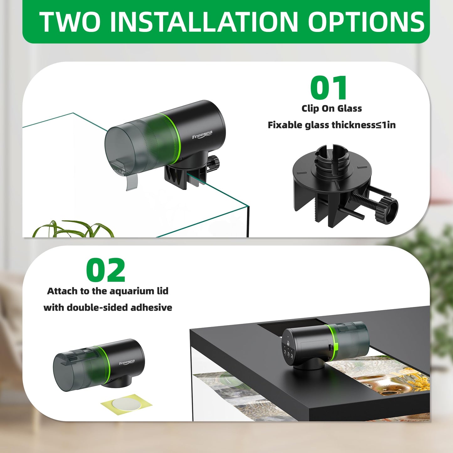 FREESEA Automatic Fish Feeder for Aquarium: Auto Fish Food Dispenser with Timer for Small Tank Betta Turtle - Battery Vacation Self Feeding for Flakes