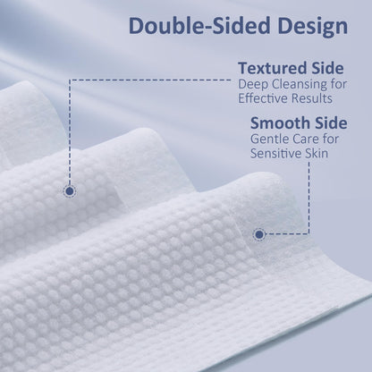 Ourmed Life Face Towels, Disposable Biodegradable Clean Facial Towels for Sensitive Skin, Lint- free Face Cloths for Makeup Remover, Skincare and Women Cleaning, Dry Wipes,100 Count Dot Texture