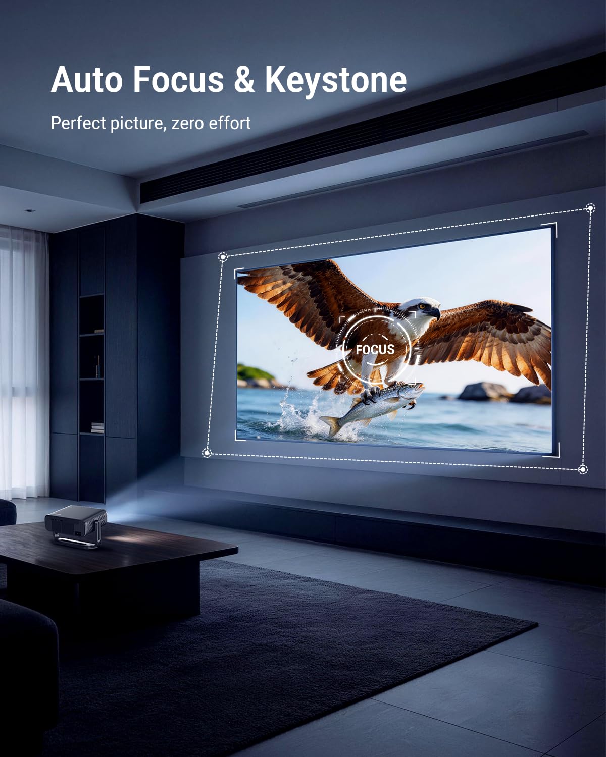 Smart 4K Projector [Bundled with Google TV Stick] with WiFi and Bluetooth, 3000ANSI, Auto Lens Cap, Portable Outdoor Movie Projector with Built-in Apps Auto Focus for Ceiling/Home Theater/Bedroom