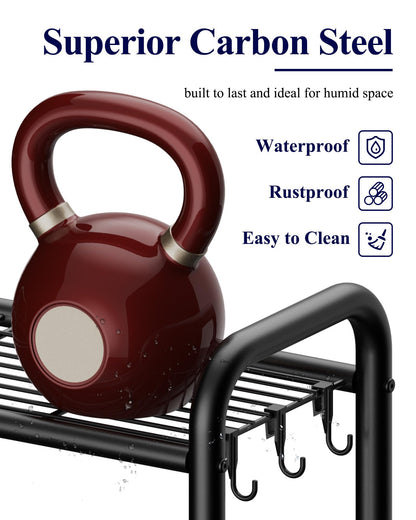 Kitsure Over Toilet Storage Rack - Metal Over Toilet Bathroom Organizer Shelf, Over The Toilet Storage Cabinet with Paper Holder and Hooks, Bathroom Cabinet for Laundry, Black, 3 Tiers (63.2" H)