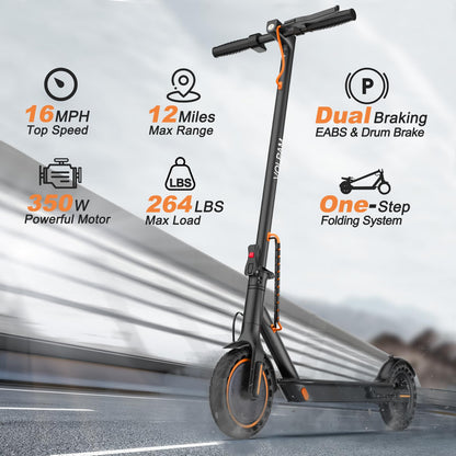 VOLPAM Electric Scooter, Powerful 350W/500W Motor, Max 12/19/28Miles Long Range, Top Speed 16/19/21 MPH, 8.5" /10'' Solid Tires, E Scooter for Adults and Teens (8.5-12Miles-350W)