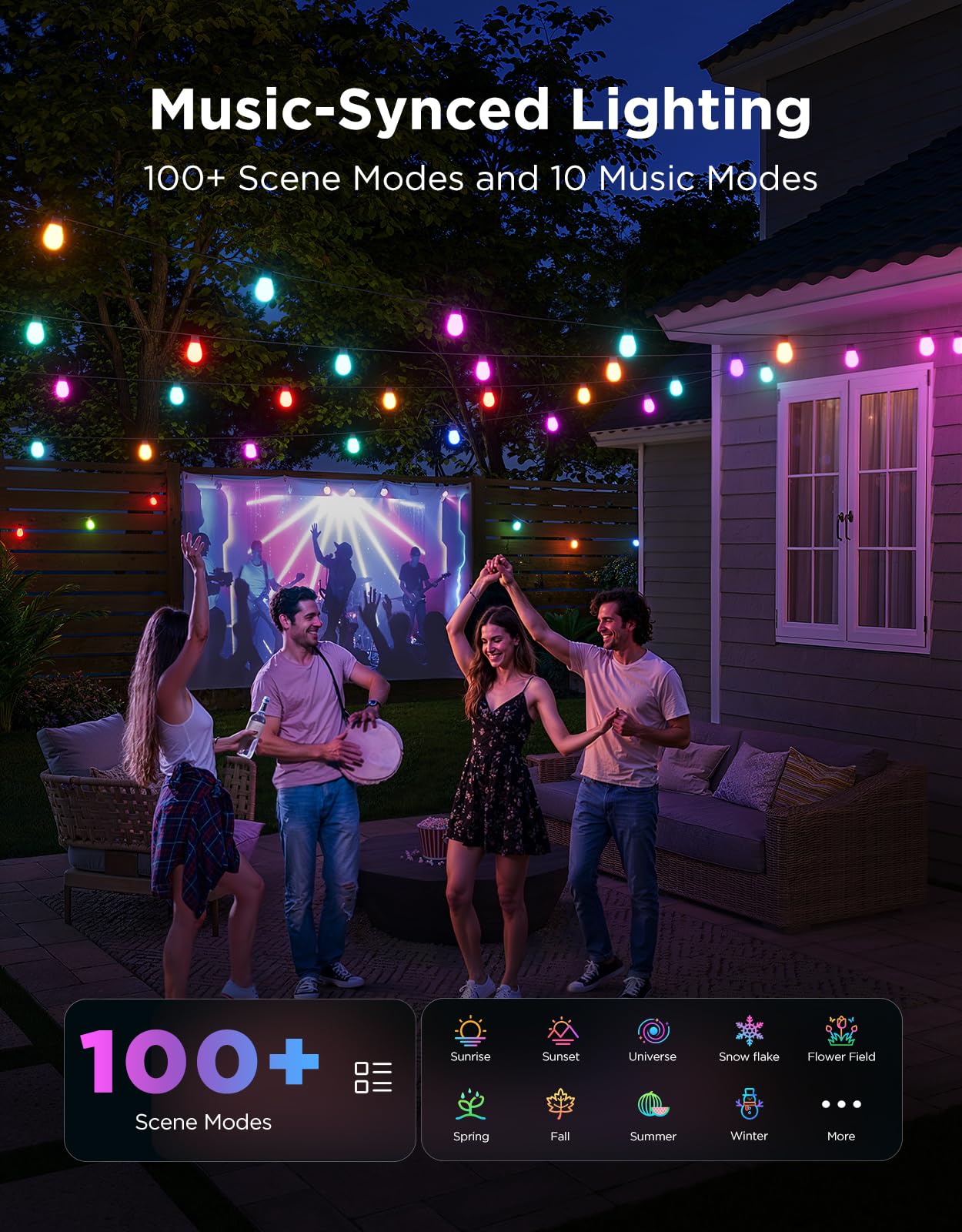 Govee S14 Bulb Outdoor String Lights 2, 96ft Smart RGBIC Warm White Patio Lights with 30 LED Bulbs, 111 Scene Modes for Outdoor Decor, Works with Alexa, Google, Matter, APP Control, IP66 Waterproof