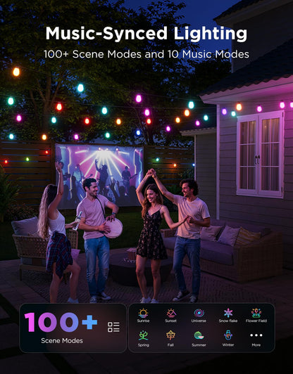 Govee S14 Bulb Outdoor String Lights 2, 96ft Smart RGBIC Warm White Patio Lights with 30 LED Bulbs, 111 Scene Modes for Outdoor Decor, Works with Alexa, Google, Matter, APP Control, IP66 Waterproof