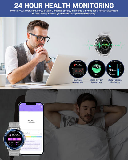 SOUYIE Smart Watch for Men,1.43''AMOLED Screen with 24 Hours Healthy Monitor, 100+ Sports Modes Fitness Tracker Watch, 400mAh Battery Pedometer Calorie Smartwatch Compatible Android iOS