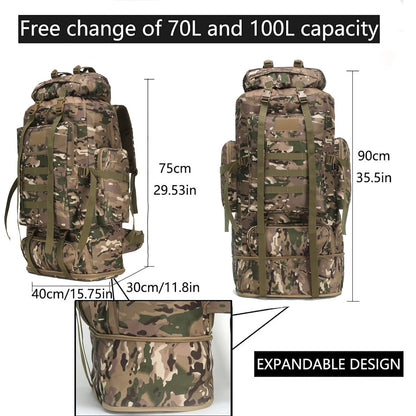 W WINTMING Hiking Backpack for Men 70L/100L Camping Backpack Military Rucksack Molle 3 Days Assault Pack for Climbing