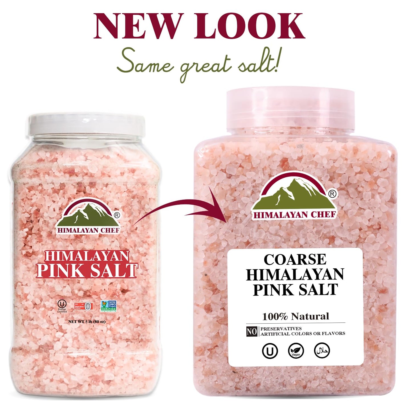 Himalayan Chef Pink Himalayan Salt Coarse Grain, Plastic Jar - 5 lbs. For Refill Grinders