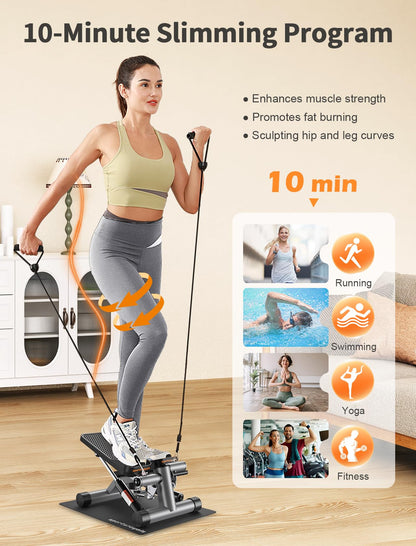 Sportsroyals, Mini Steppers for Exercise,Stair Stepper with Resistance Band, Hydraulic Fitness Stepper Exercise Home Workout Equipment for Full Body Workout, 330lbs Weight Capacity