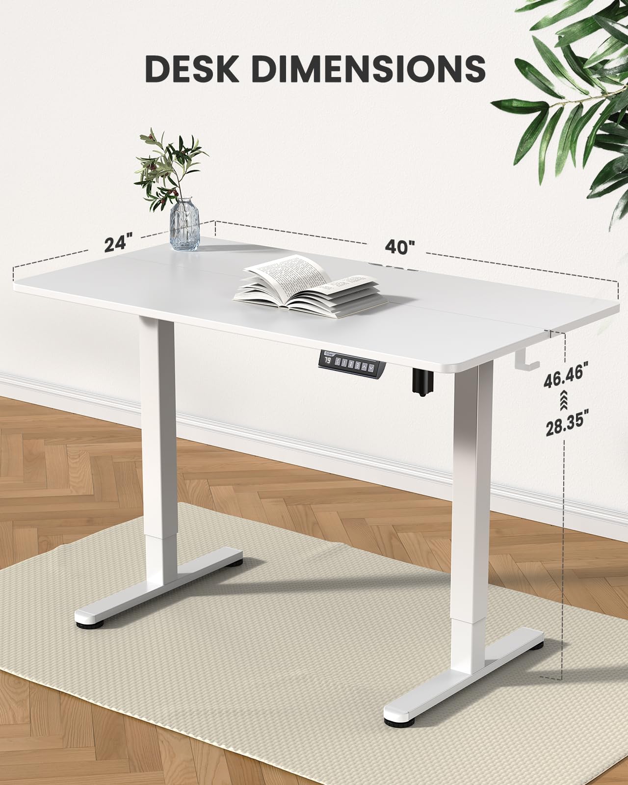 ErGear Height Adjustable Electric Standing Desk, 40 x 24 Inches Sit Stand up Desk, Memory Computer Home Office Desk (White)