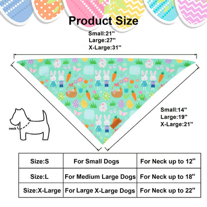 PTDECOR Easter Dog Bandana, Reversible Rabbit Easter Egg Dog Scarf, Multi Size, White Green Bandanas for Medium Large Dogs Pets (White&Green, Large)