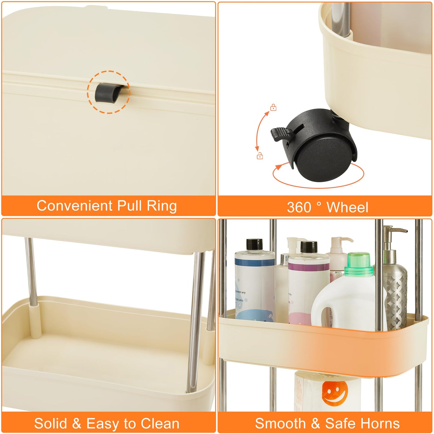 VECELO Kitchen Trash Can with Lid, Garbage Bin with Storage Rack, Dog Proof Narrow Waste Basket for Bathroom, Bedroom, Living Room, Office, White