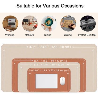 Double-Sided Office Desk Mat, Large Mouse Pad, Waterproof PU Leather Protective Pad, Laptop Desk Pad, Dual Use Cover Protector for Office/Home Keyboard (Beige+Orange, 31.5''×15.8'')