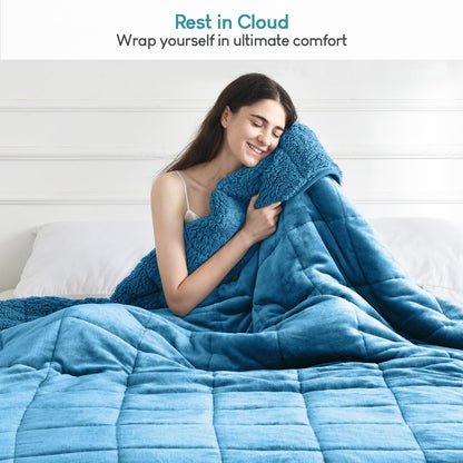 Cottonblue Sherpa Weighted Blanket for Adults Twin Size 15 lbs, Soft Fleece Weighted Throw Blankets 48x72 Inches, Fuzzy Flannel Heavy Blanket Machine Washable for Bed Calming Relaxing, Slate Blue