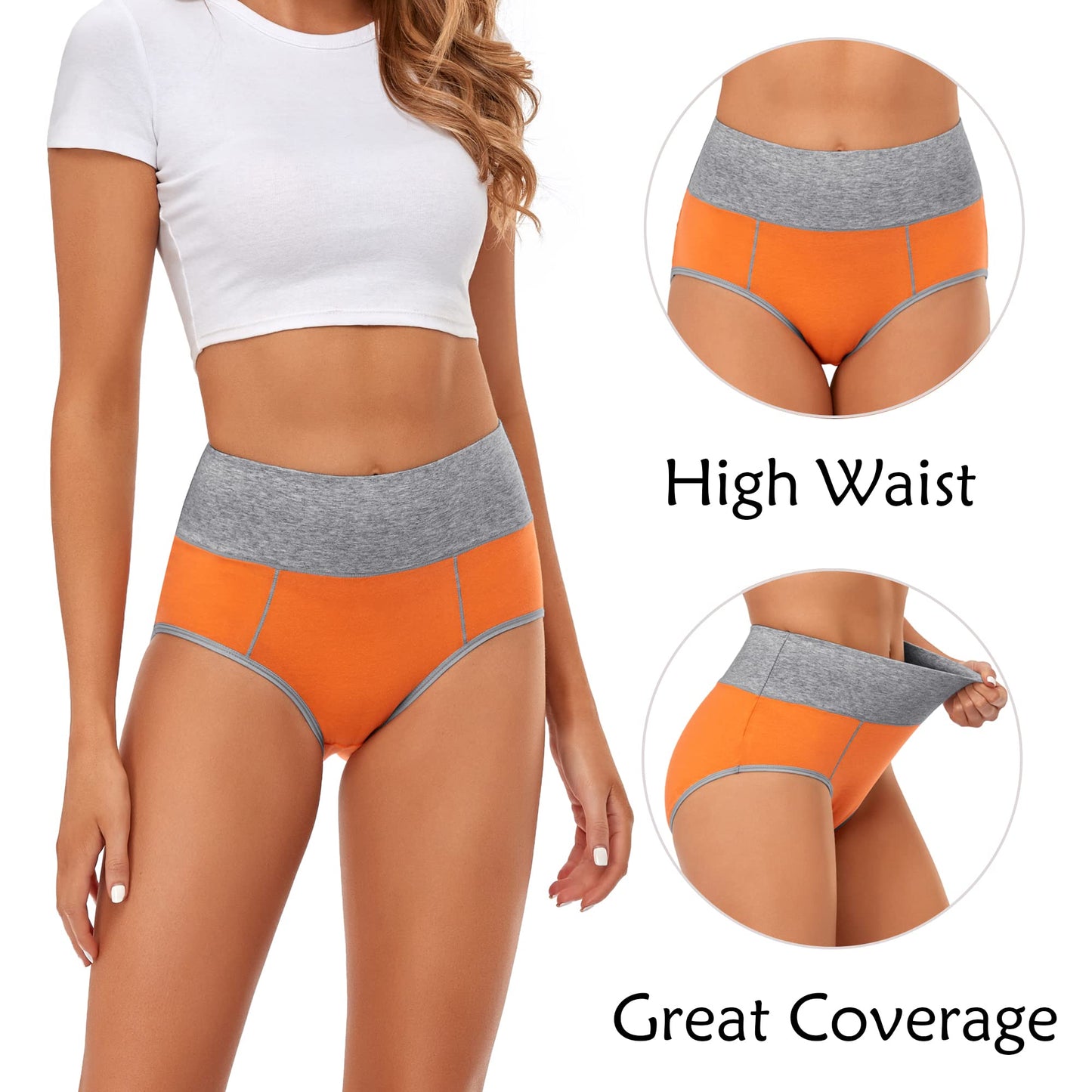 CULAYII High Waisted Underwear for Women Cotton Briefs Full Coverage Soft Breathable Ladies Panties