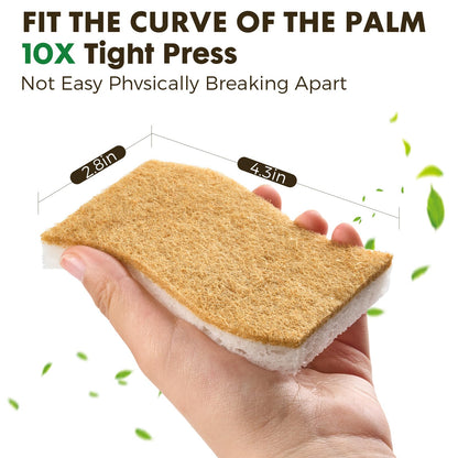 COBETE 12 Pack Natural Biodegradable Kitchen Non Scratch Sponges,Compostable Plant Based Coconut Cellulose Sponge,Eco Friendly Reusable Dish Scrubber Sponge for Pots, Pans & Household Cleaning