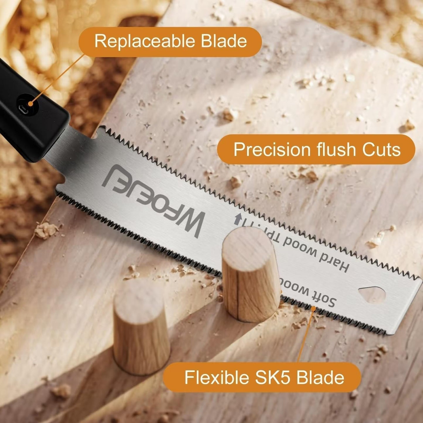Japanese Hand Saw, 6-Inch Double-Edge Pull Saw, SK5 Flexible Blade,14/17 TPI Blade with Soft Grip Handle for Hardwood & Softwood Woodworking.