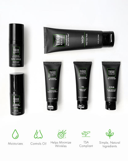 Tiege Hanley Men’s Skin Care Set, Anti-Aging Routine (System Level 3) – Face Wash, Scrub, Moisturizer, Eye Cream & Serum for Wrinkle Defense, Firm Skin & Long-Term Anti-Aging Protection