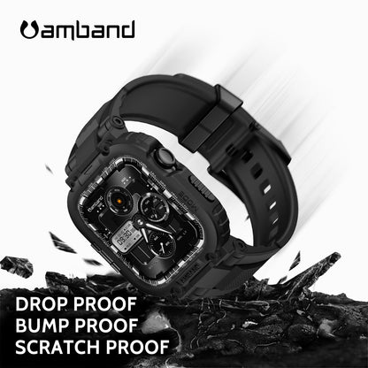 amBand Bands Case Compatible with Apple Watch Series 11/10 46mm for Men, M1 Sport Rugged Heavy Duty Cover Tactical Strap Military Grade Protective Bumper Protector for iWatch 46 mm Men, Black
