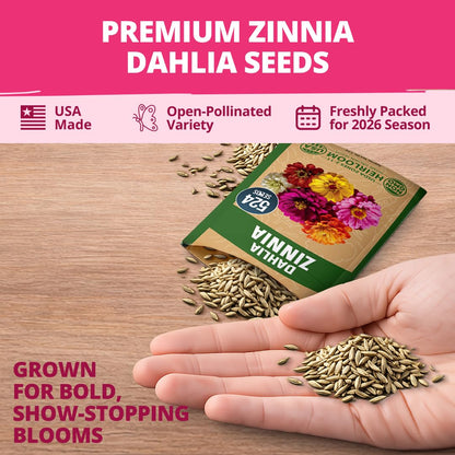 HOME GROWN Zinnia Dahlia Seeds Pack for 2026 Non GMO 524 Flower Seeds | Vibrant Zinnia Elegans for Pollinator Gardens, Borders & Containers | Easy-to-Grow Outdoor Blooms