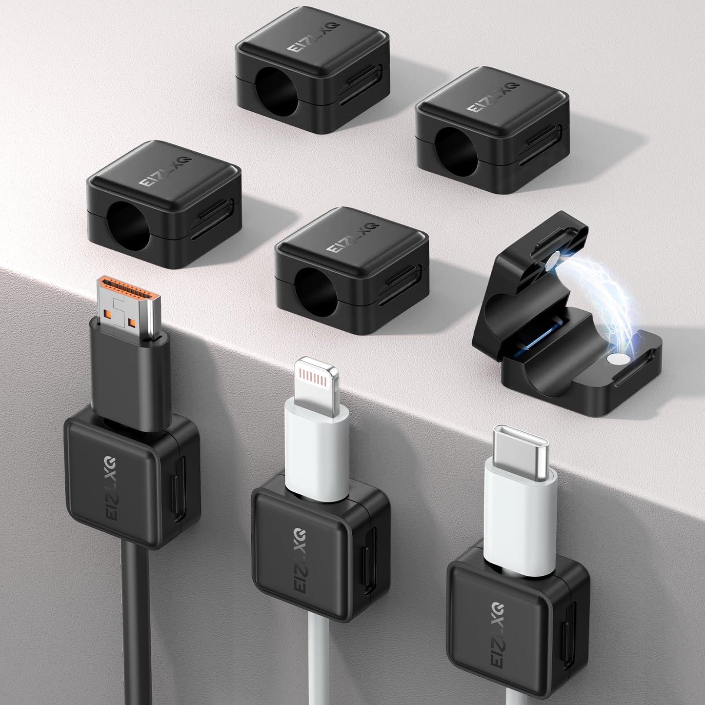 Magnetic Cord Organizer Holder,EIZLXQ 8 Pack Under Desk Cable Management,Adhesive Magnetic Cable Clips for Home Office Desk Phone Car Desktop Nightstand-Black