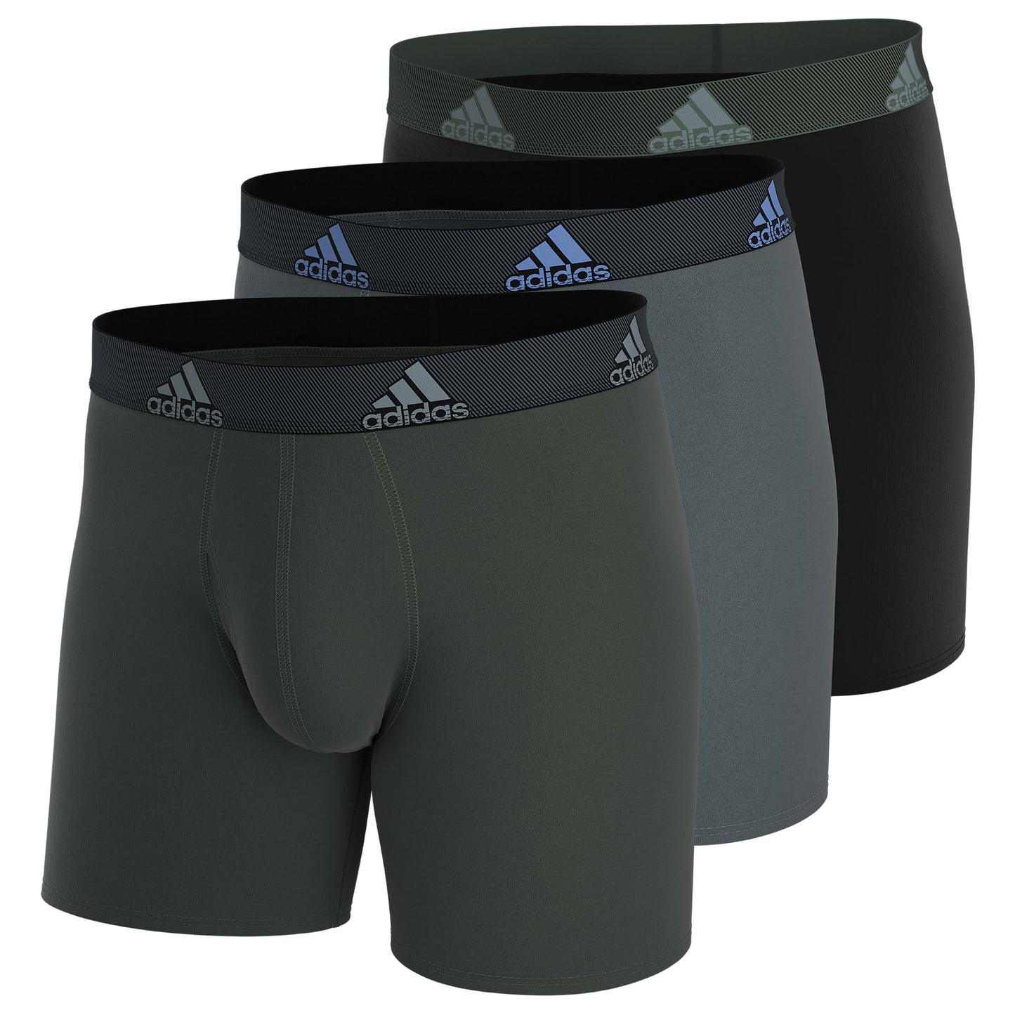 adidas Microfiber, Performance Boxer Briefs Underwear Pack for Men, Green Oxide/Grey/Pulse Blue/P, Small