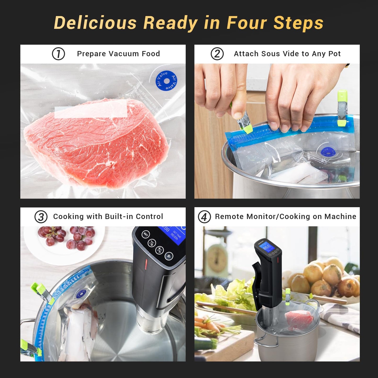 INKBIRD WIFI Sous Vide Cooker ISV-100W, 1000 Watts Sous Vide Machine Immersion Circulator with 14 Preset Recipes on APP & Calibration Function, Thermal Immersion, Fast-Heating with Timer