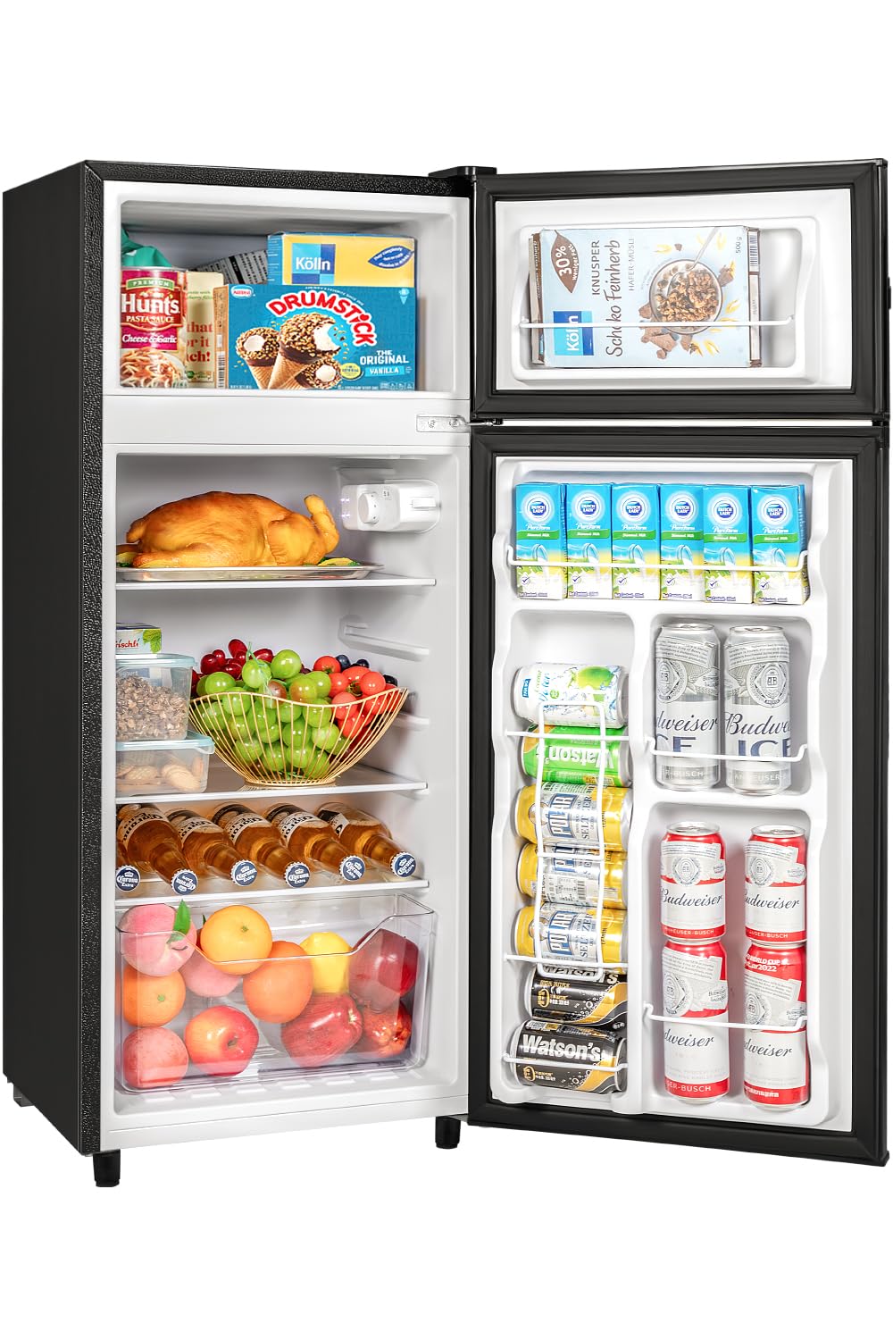 Double Door Refrigerator with Freezer, 4.5 Cu.Ft, Small Fridge with Freezer, 7 Settings Temperature Adjustable, Mini Refrigerator for Apartment Bedroom Dorm and Office (4.5 Cu.Ft, Black)