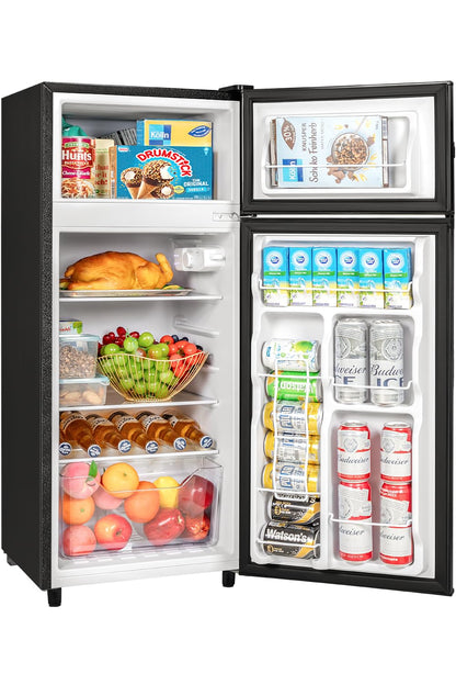 Double Door Refrigerator with Freezer, 4.5 Cu.Ft, Small Fridge with Freezer, 7 Settings Temperature Adjustable, Mini Refrigerator for Apartment Bedroom Dorm and Office (4.5 Cu.Ft, Black)