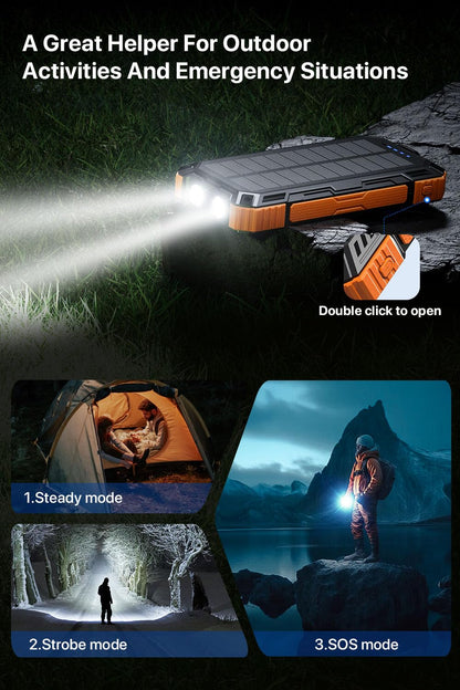 Power Bank 49800mAh Solar Charger Wireless Charging USB-C 5V/3.1A Fast Charging with 4 Built-in Cables LED Flashlight Battery Pack Compatible with iPhone, iPad, Galaxy, Perfect for Camping, Hiking