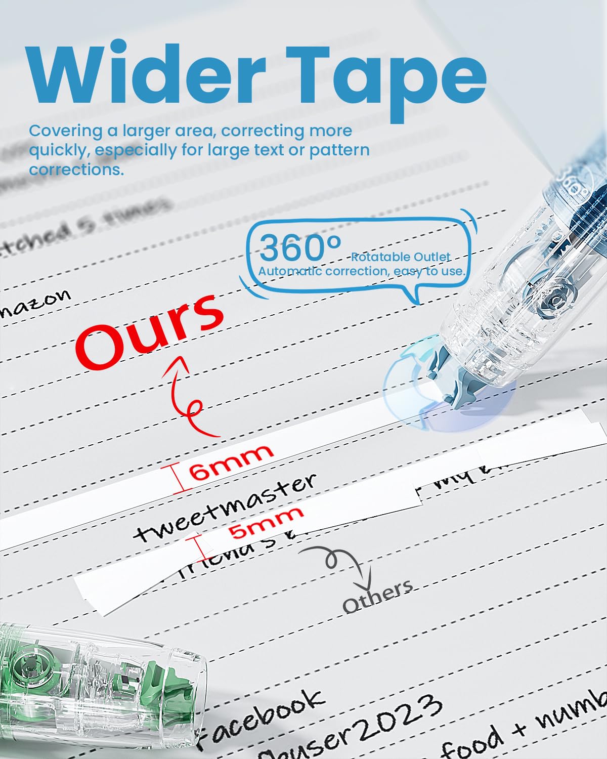 Four Candies Refillable Retractable White Correction Tape, 2PCS White Cute Smooth Push Pull Out Tape with 4 Extra Refills, Aesthetic Pen Shaped Applicator for School Office Supplies (Pink Apricot)