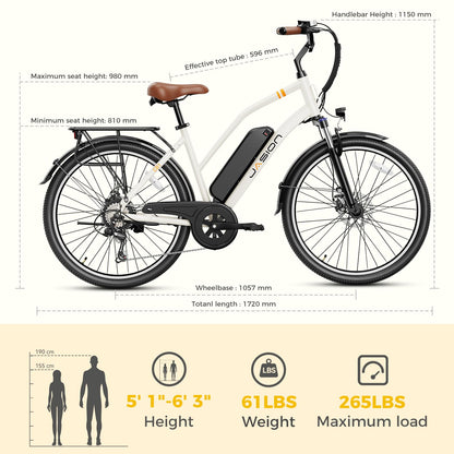 Jasion CB1 Electric Bike for Adults, 1000W Motor Peak Ebike, 450Wh Removeable Battery, 26'' City Cruiser Bicycle, 22 MPH Commuter Women Ebike, 7-Speed Gear