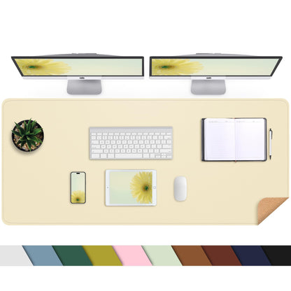 Leather Desk pad Protector, Large Desk mat with Natural Cork & PU Leather,Mouse pad,Non-Slip Office Desk Mat,Waterproof Desk Writing Pad for Office and Home (47in*23.7in, Apricot)