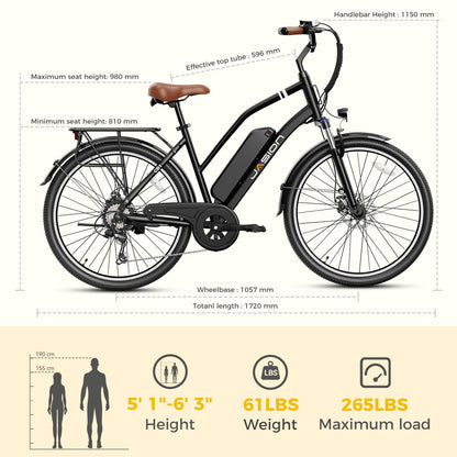 Jasion CB1 Electric Bike for Adults, 1000W Motor Peak Ebike, 450Wh Removeable Battery, 26'' City Cruiser Bicycle, 22 MPH Commuter Women Ebike, 7-Speed Gear