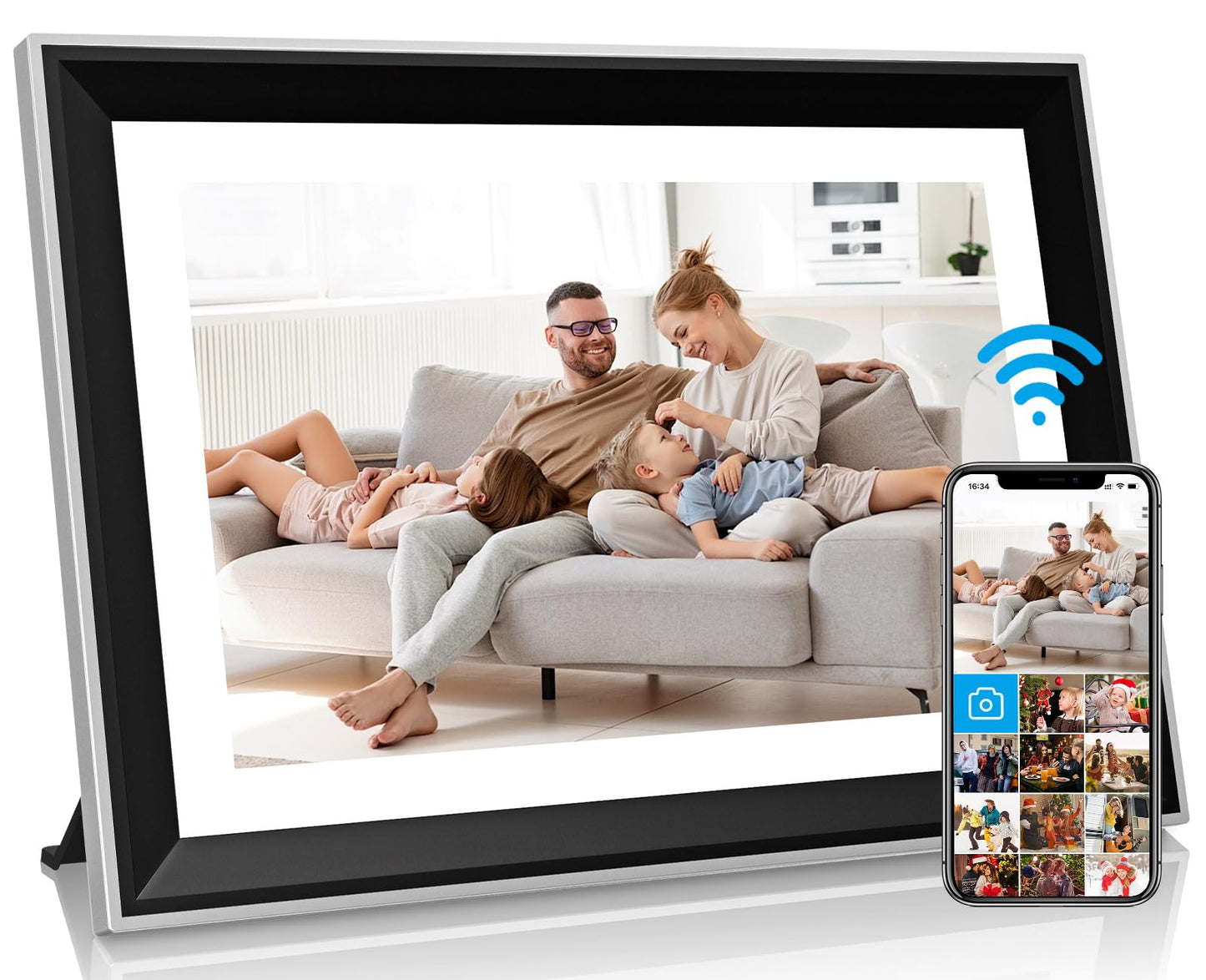 Digital Picture Frame WiFi 10.1 Inch Smart Digital Photo Frames with 1280x800 HD IPS Touch Screen Electronic Picture Frame Built in 16GB Share Photos Video via App, Auto-Rotate (32GB Card Include)