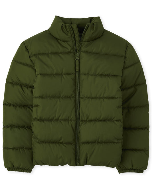 The Children's Place Boys' Medium Weight Puffer Jacket, Wind, Water-Resistant, Dark Ivy, Medium (7/8)