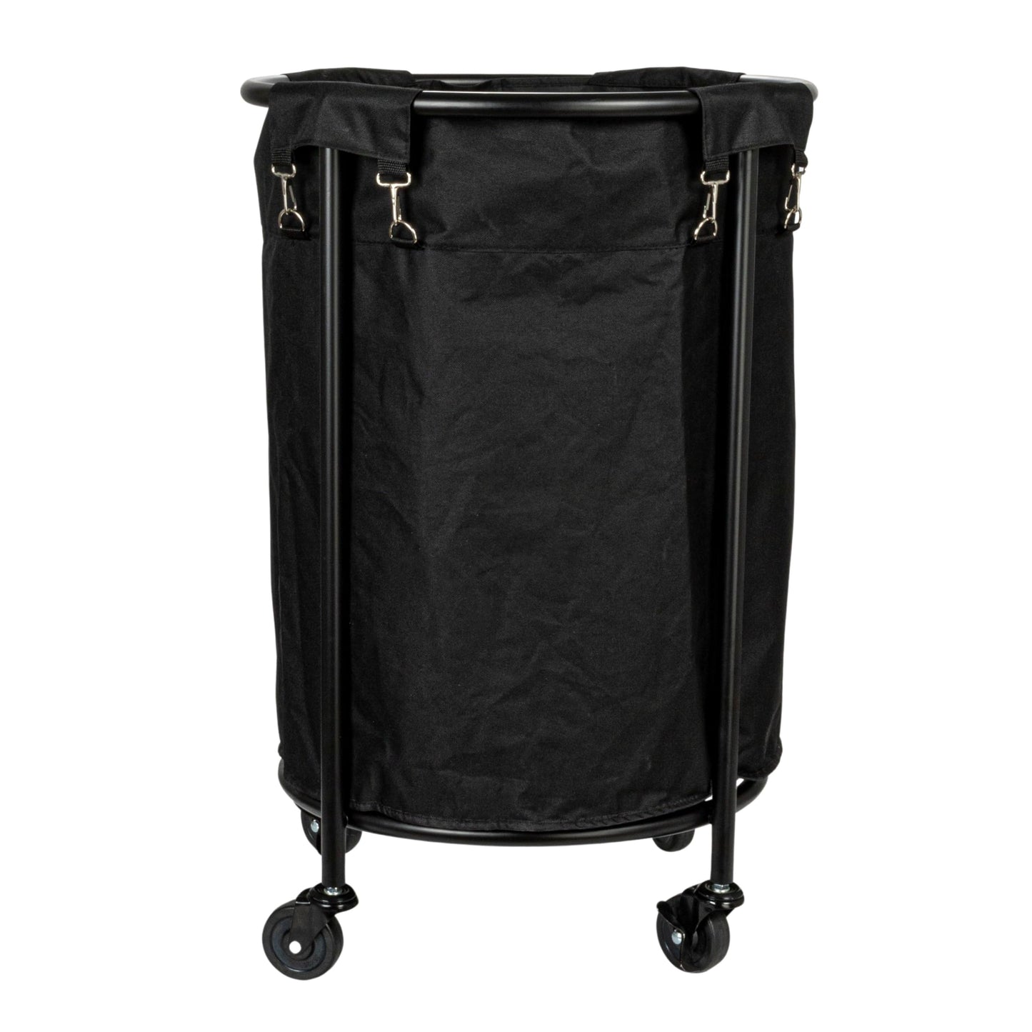 Household Essentials Round Laundry Hamper, Metal Frame with Wheels, Heavy Duty and Commercial-Grade, Black Polyester Bag, Great For Both Residential and Commercial Use