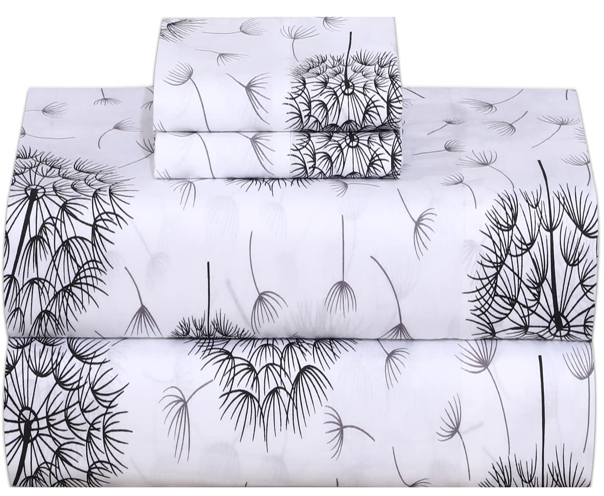 RUVANTI 100% Cotton King Size Sheets Set, 4 Pieces, Soft & Breathable Percale Weave Bedding, Deep Pocket 16", Hotel Standard, Crisp Cool Feel, Durable, Perfect Floral Bed Sheet, Dandelion