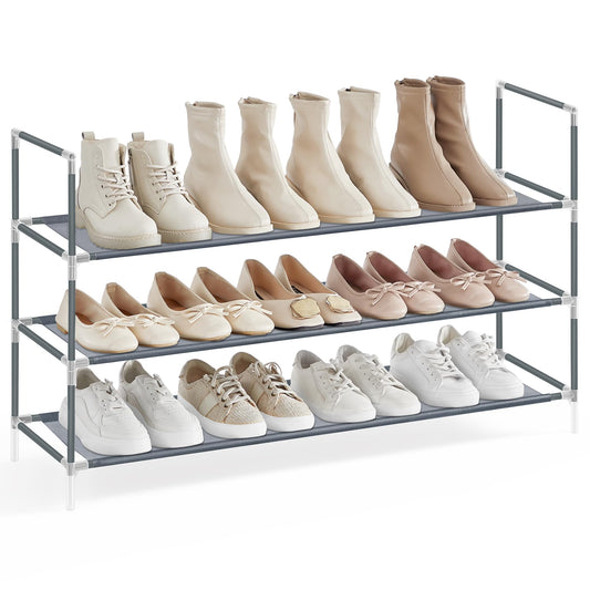 SONGMICS 3-Tier Shoe Rack, Shoe Storage for Hallway Closet, Slim and Space-Saving, Metal Frame, Non-Woven Fabric Shelves, Grey ULSH053G01V1