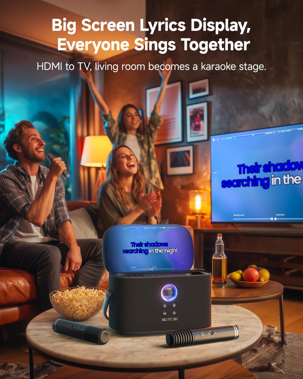 Ikarao Portable Karaoke Machine for Adults, Built-in Lyrics Display and Screen, 2 Self-Charging Wireless Microphones, Karaoke App, 140W Speaker, Connects to TV for Home Party Birthday Outdoor Camping