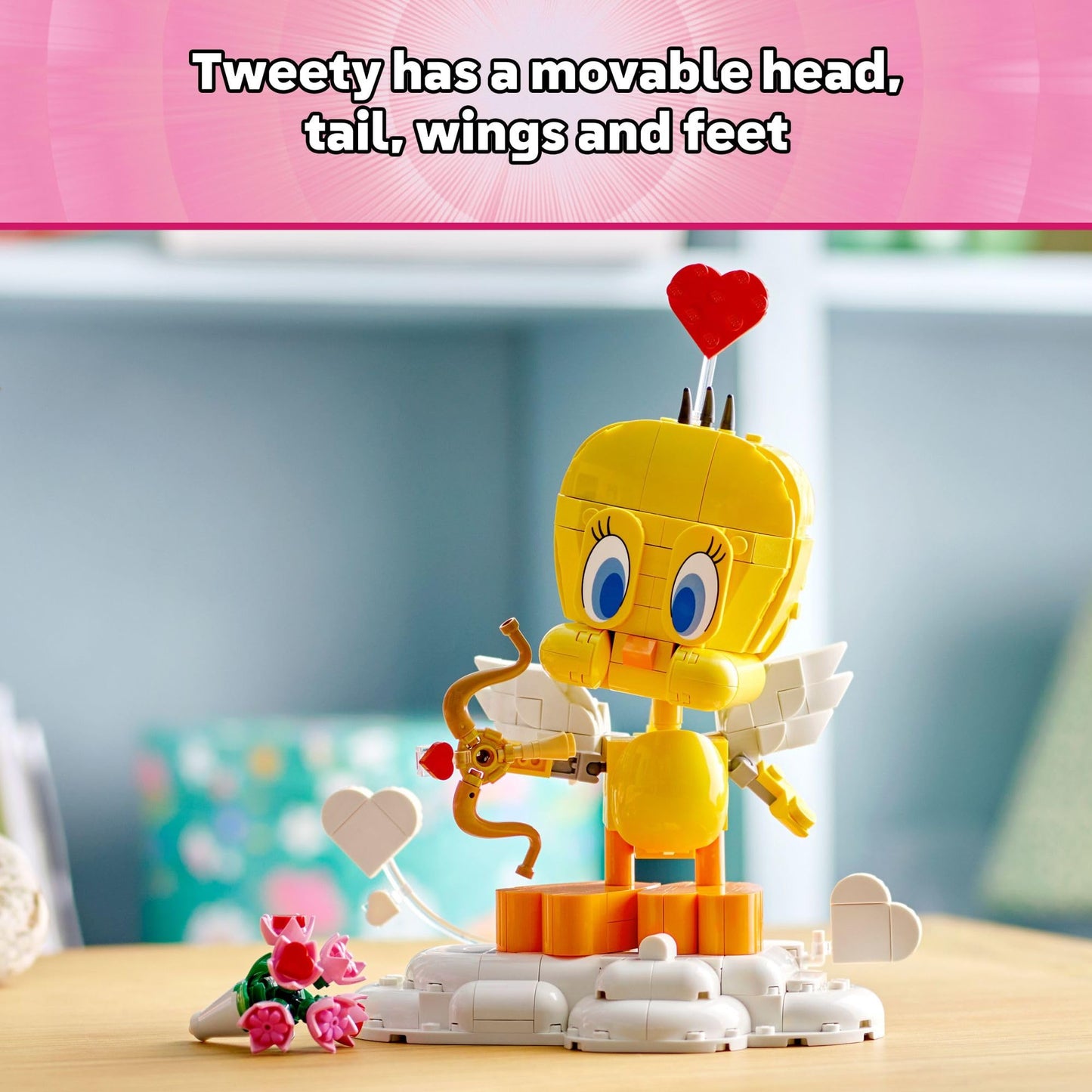 LEGO Looney Tunes Sweetheart Tweety Bird Building Toy for Adults & Kids - Tweety Figure W/Display Pedestal & Accessories for Girls & Boys, Ages 12+ - Gift & Craft for Valentine's Day - 40824
