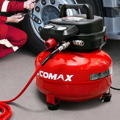 Air Compressor, 6-Gallon Pancake Air Compressor with 25 FT Air Hose, MAX 175PSI Pressure/1.5HP, Compressor for Air Tools, Car Tires, Garage, and Shop