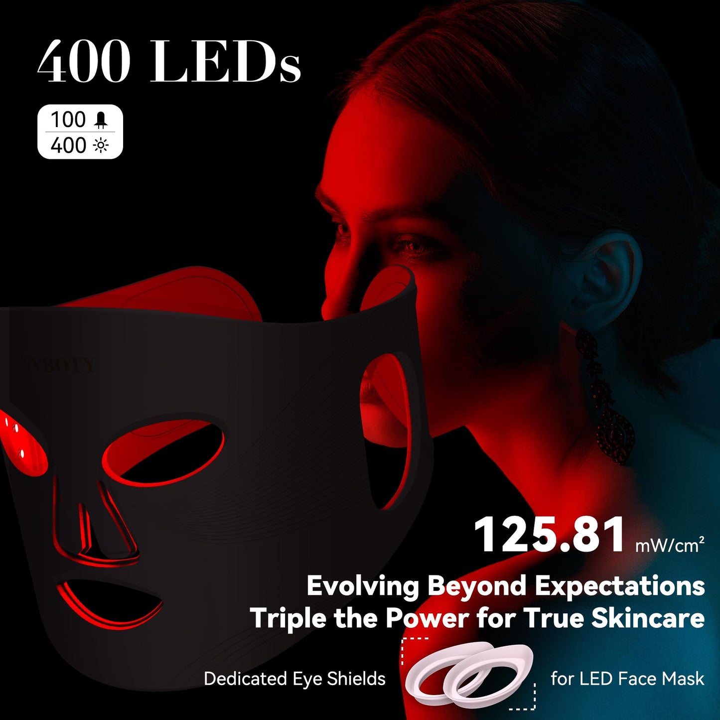 NVBOTY LED Face Mask Light Therapy, 4 Modes Portable Red Light Therapy for Face with 2000mAh Rechargeable Remote, Blue, Orange, 850NM Infrared & Red Light Mask, 400 LEDs for Anti-Aging, at Home
