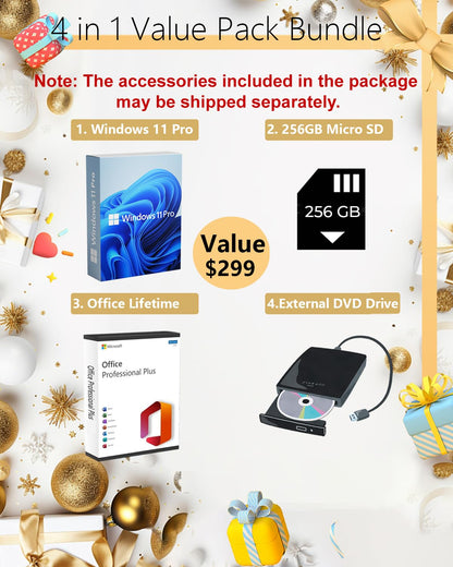 HP 2025 Business Laptop Computer - w/Microsoft Office Lifetime & External DVD Drive • 16GB RAM • 128GB UFS & 256GB Extend Micro SD • Intel 4-Core Processor • HD Display • Win11 Pro(Green)