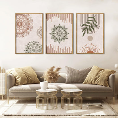 Anyzal Boho Wall Art Framed Large Abstract Geometric Line Paintings Mid-century Modern Plant Wall Decor for Bedroom Living Room Office 16x24 Inches 3 Piece