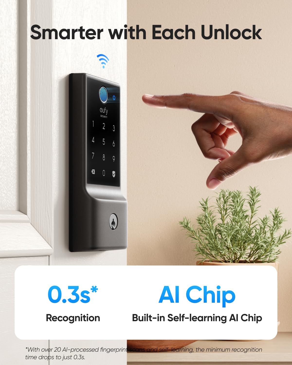 eufy Security Smart Lock C220, Fingerprint Keyless Entry Door Lock, Built-in Wi-Fi, App Remote Control, Front Door Smart Lock Deadbolt, 8Months Battery, Reliable Power, IP53 Waterproof, BHMA Grade 3