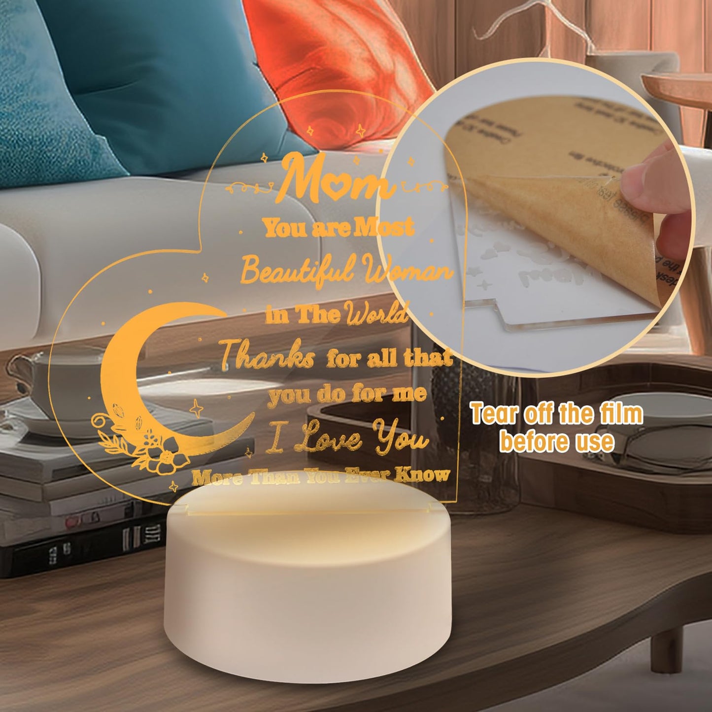 RSUARSUA Gifts for Mom from Daughter Son - Mom Birthday Gifts Acrylic 3D Text Night Light, Mom Gifts for Christmas, Mother's Day, Birthday, Thanksgiving