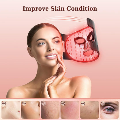 Red Light Therapy for Face, 3 Modes Portable Led Face Mask Light Therapy with Remote, Near-Infrared 850 Red Light Therapy Mask with Timing Function, Red Light Therapy at Home 180 LED Beads